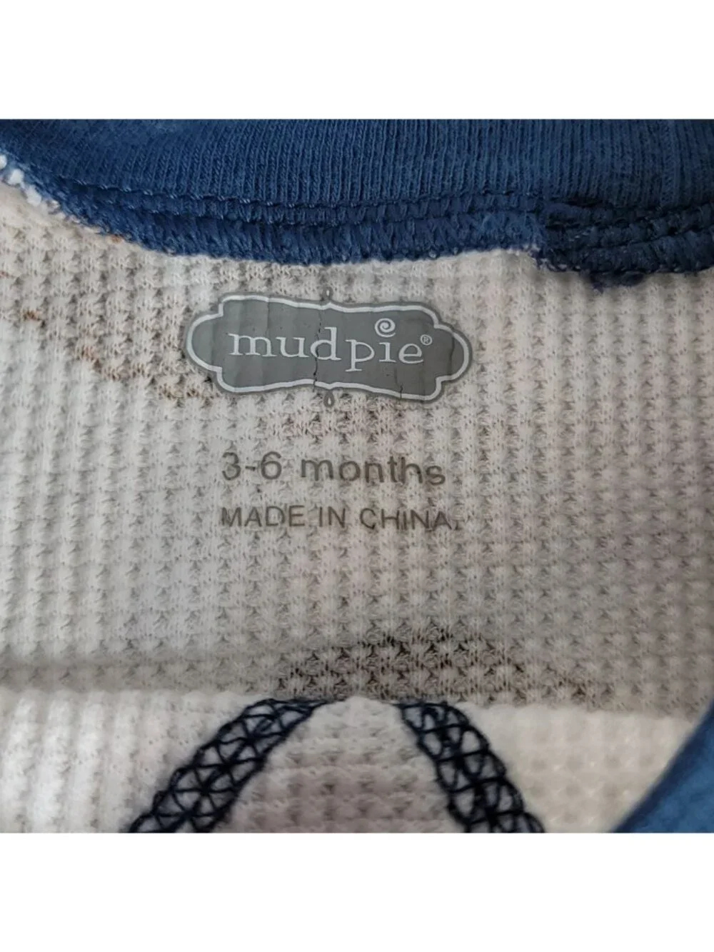 Mud Pie Football Sleeper Cream 3-6M Footed Long Sleeve Snap One Piece Waffle